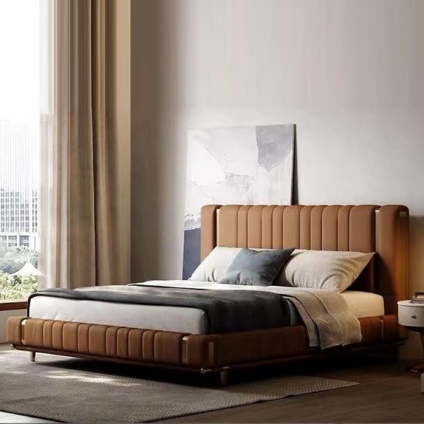 Buy MDF Panel Type MOYI Leather Modern Double Design Wooden Queen Set Bedroom Set Luxury King Size Bed at wholesale prices