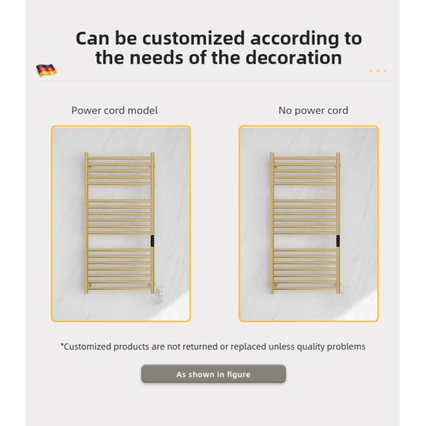 Gold Wall Mount HEATED Towel Warmer with Sleek Round Tube Design and Free Standing Option