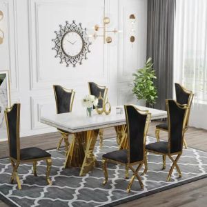 Quality Light Luxury Stainless Steel Marble Square Ballroom Dining Table for sale