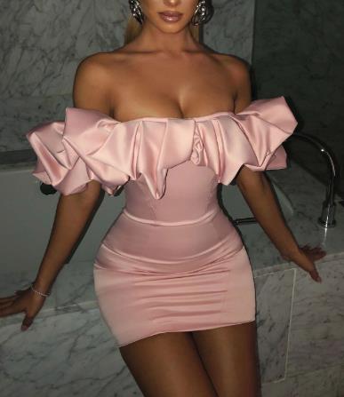 Solid Color Tube Top Puff Off Shoulder Slim Dress