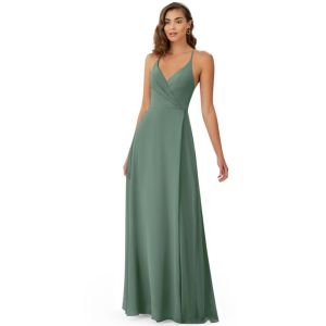 Sexy V-Neck Plus Size Chiffon Evening Dress Long Spaghetti Straps V-neck