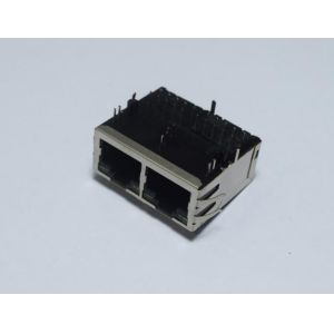 Quality Dual Port Tab Up RJ45 10 Pin Ethernet Connector With Internal Magnetics Shielded Insert Plate for sale