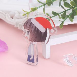 Customized Cartoon Character Acrylic Keychain with Metal Ring Silk Screen