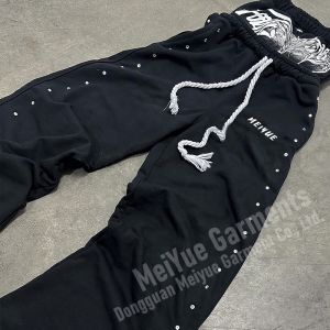 Mens Double Waisted Rhinestone Joggers Baggy Sweatpants Streetwear Midweight