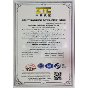 Yuyao Ollin Photovoltaic Technology Co., Ltd. Certifications