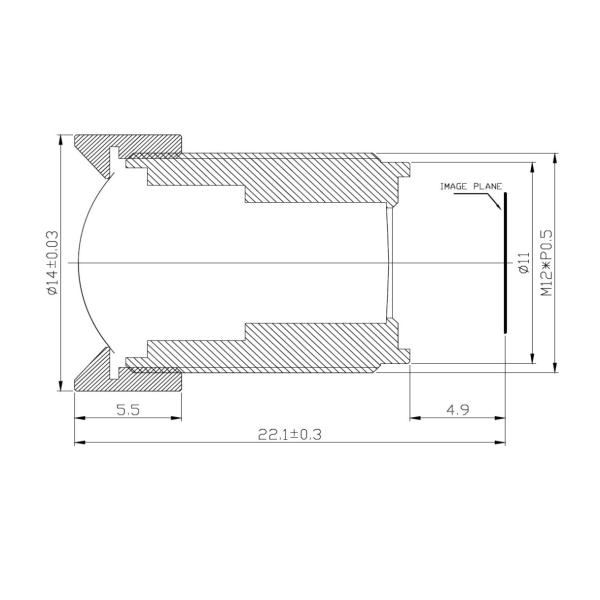 1/2.5" 4.1mm F2.8 ,5Megapixel Low distortion less than 0.4%, S mount ,CCL125041M