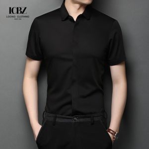 Printed Summer Short-Sleeved Shirt for Men Slim-Fit Ice Silk Cotton Casual Shirt