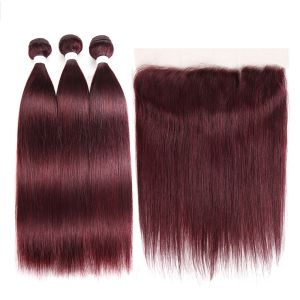 13X4 Lace Frontal 100% Brazilian Virgin Hair / 99J Color Silky Straight Human
