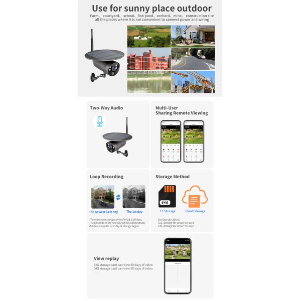 STG-3L Factory low price Outdoor Produced HD 1080P Smart Home Pir Detection Low Power Consumption Battery Solar Camera