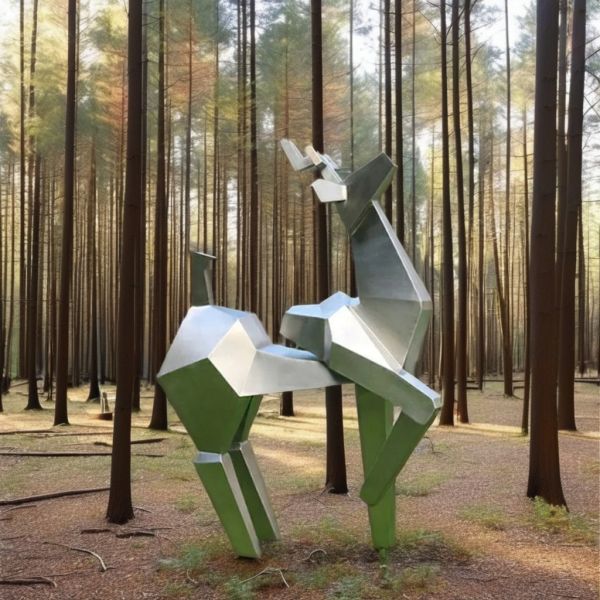 Outdoor Geometric Deer Statue Modern Stainless Steel Yard Art Ornament