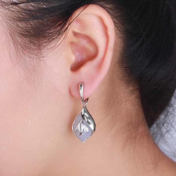 Women Jewelry Rose Gold Blue Chalcedony Dangle Earrings (GDE016)