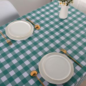 Green Plaid Plastic Table Cloth
