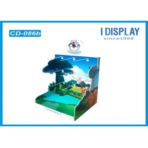 3 Tiers Cardboard Retail Countertop Display , Green Hook Counter Display Stands