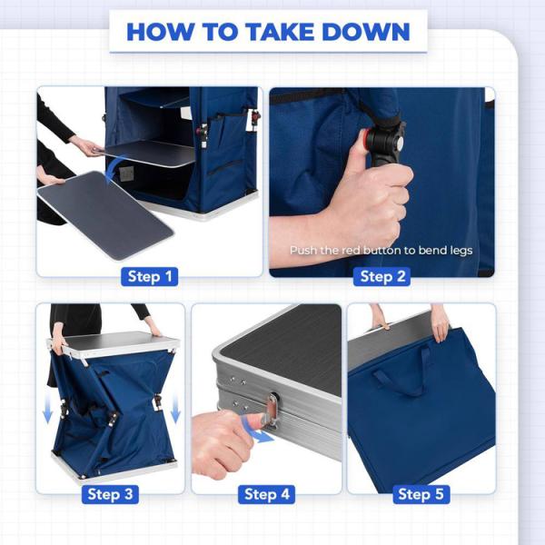 General Outdoor Furniture Camping Foldable Cooking Table with Storage Organizer Cabinet