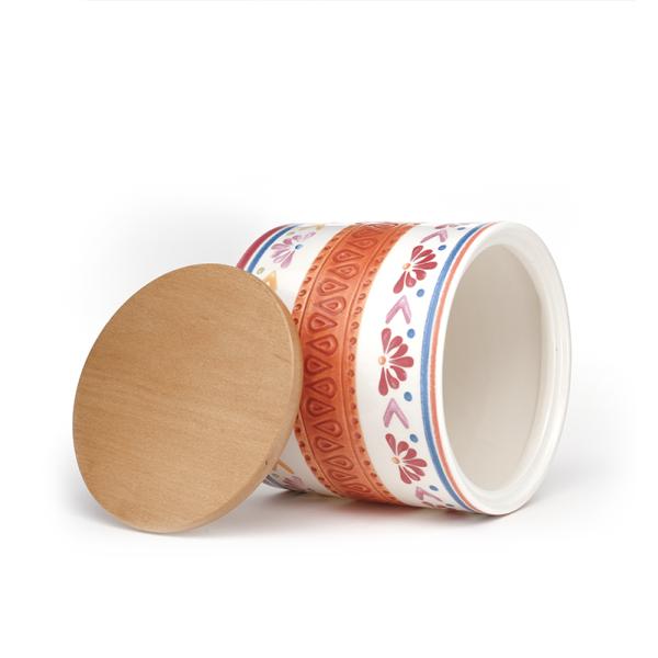 Middle Eastern Flower Decal Storage Jars Food Ceramic Canister Set With Bamboo Lid And Silicone Ring
