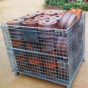 Foldable Wire Container Portable Wire Mesh Storage Containers For Warehouse
