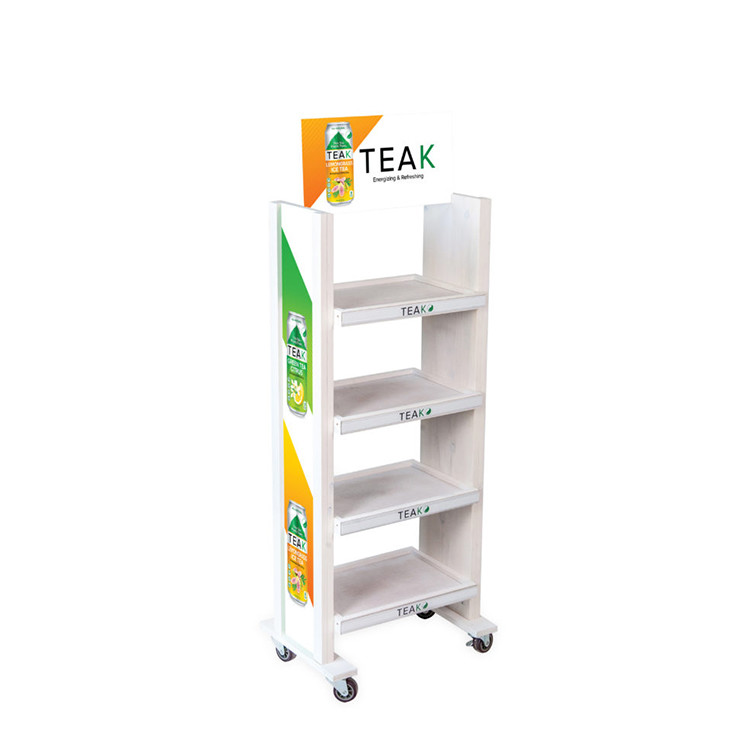Natural Pinewood Cosmetic Display Stand Custom Wood Display Cases With Wheels