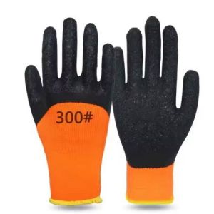 7 Gauge Black Crinkle Latex Coated Gloves Half Coated