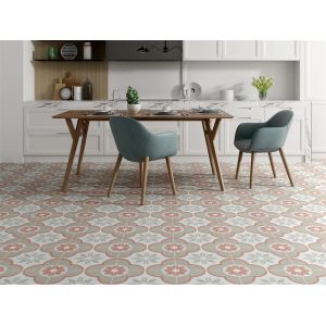 White and Blue Retro Flower Ceramic Rustic Tile 200x200mm