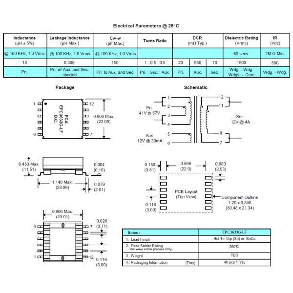 EFD20 EPC3633G-LF SMPS PoE Synchronous Flyback Transformer High Frequency Ferrite Core Electric Transformer Voltage