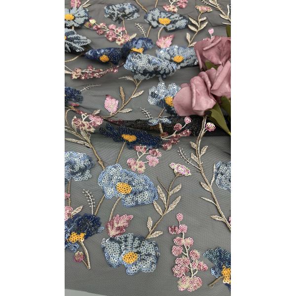 Buy Sequin Embroideded Lace Fabric Elegant Mesh Customized New Collection Fabric at wholesale prices