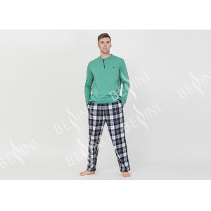 Spring Autumn Mens Luxury Sleepwear Functional Placket Side Pockets Design