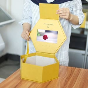 Professional Customization Golden Hexagon Video Packaging Box 7 Inch LCD Display