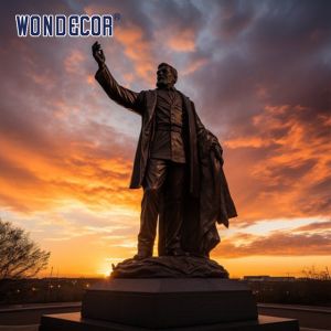 Bronze sculptures of figures in large outdoor square parks