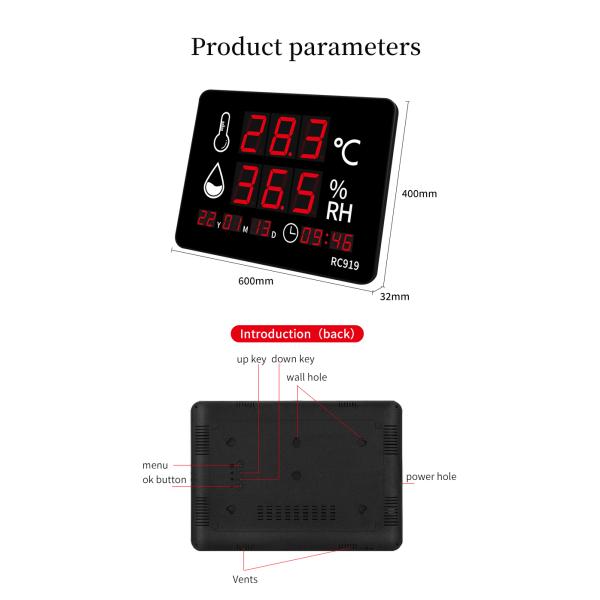 Industrial Grade Digital Thermometer Hygrometer Wall Clock Explosion Proof Probe LED Display for Weather Station Indoor Outdoor