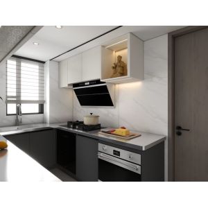 Quality Fadior Full Stainless Steel Custom Kitchen Cabinet - Space-Efficient Linear Layout, Black &amp; White Contrast, with Premium Appliances &amp; Durability for sale