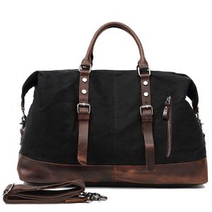 Waterproof Canvas Duffel Bag Genuine Leather Weekend Bag Weekender Overnight