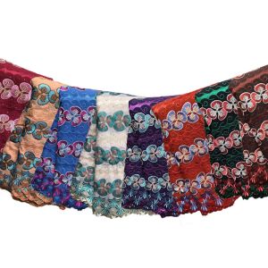 Multi Color 125cm Swiss Voile Lace Coloured Embroidery Fabric Rhinestone