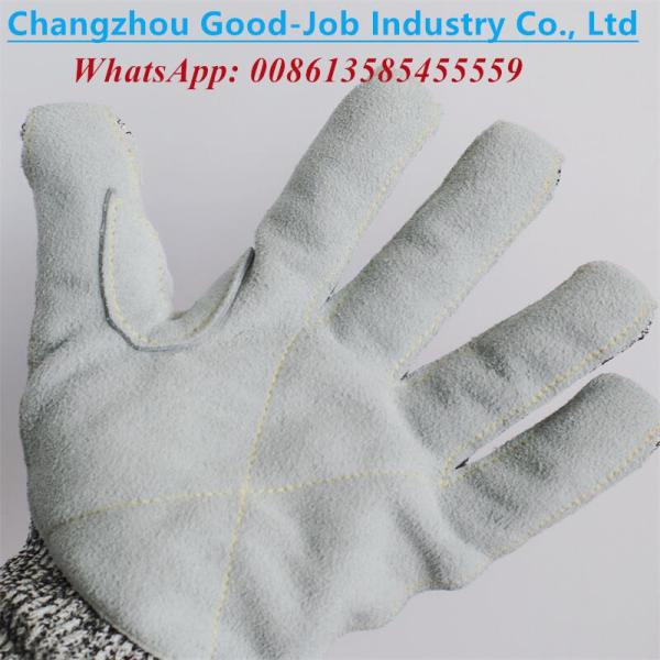 Cow Split Leather Cut Resistant HPPE Anti Cut 13G Thickened Finger Covered Protective Work Hand Gloves