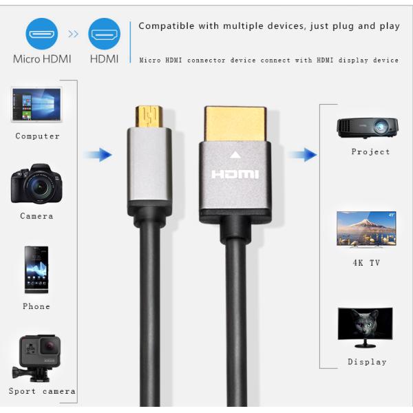 Aluminum Shell 60Hz 1080P 4K Micro Hdmi To Hdmi Cable 1M 1.5M