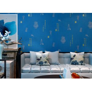 Blue Carton Chinese Style Non Woven Wallcovering Soundproof For Living Room /