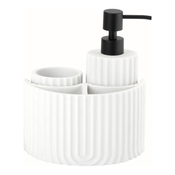 White Polyresin Kitchen Utility Caddy For Bathroom Countertop Utensil Caddy With Swirl Stripe