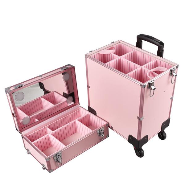 Buy Large Capacity Makeup Vanity Case , Pink Color Aluminium Beauty Trolley Case at wholesale prices