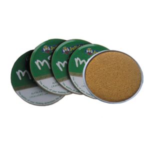 Widely used round shape tin coaster with cork base set 4 in tin box