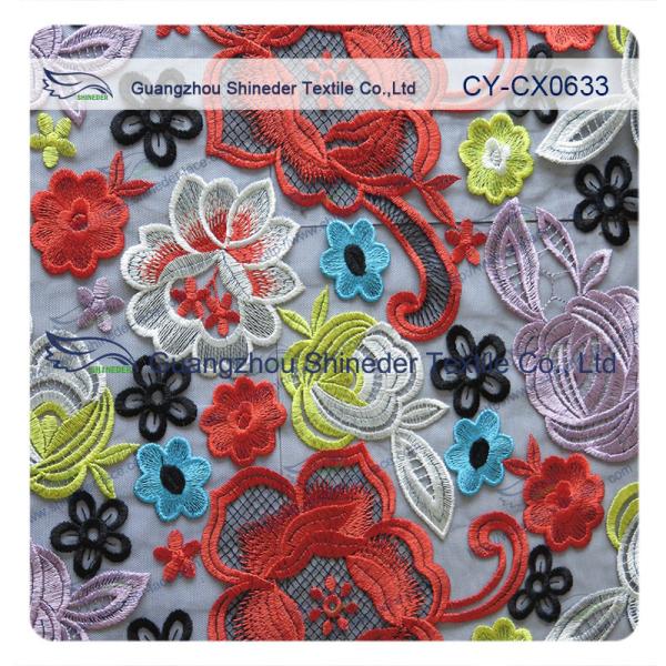 Cotton Floral Embroidered Lace Fabric , Muti - Color Allover Fashion