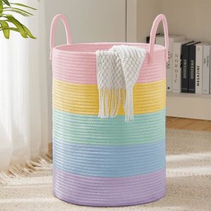 Woven Rope Laundry Hamper Basket, Tall Luandry Basket, Baby Nursery Hamper For