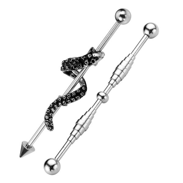 14G Stainless Steel Screw & Twist Snake Long Industrial Barbell Cartilage Ear Piercings Jewelry 58mm