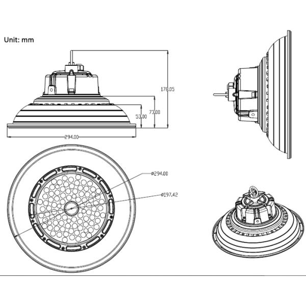 100W UFO LED High Bay Light 150lm/w 15000lm IP66/65 For Industrial Warehouse Lighting