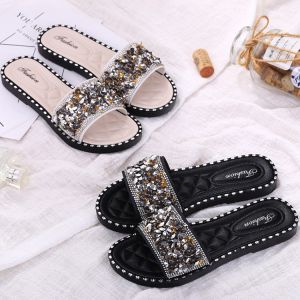 Summer Glitter PVC Jelly Slippers Womens Slide Sandal