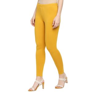 High Quality Women Yellow Solid Cotton Ankle Length Gym Yoga Leggings Sport with