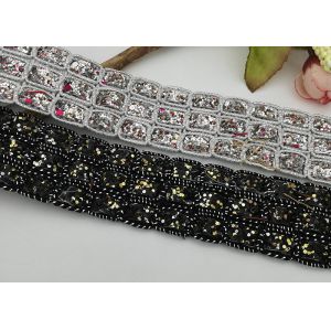 Rhinestones Elastic Ribbon Trim , Black / Silver Gorgeous Elastic Stretch Ribbon