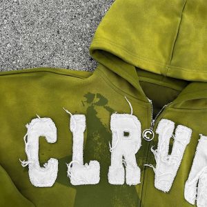 Breathable Distressed Applique Embroidery Hoodie Streetwear Hooded Sweatshirt