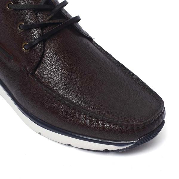 Coffee Lace Up Rubber Outsole Mens Leather Casual Boots