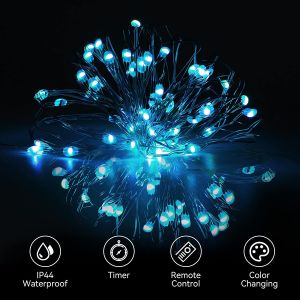 Silver Copper Wire RGB String Lights Color Changing Battery Operated With Remote