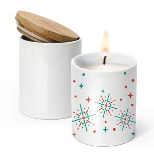 Blanks White Ceramic Candle Jar With Bamboo Lid 300ml Capacity