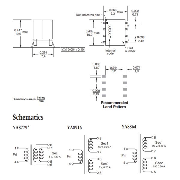 Ferrite Core Surface mount No-Opto Flyback Transformers YA8779-BLD / YA8916-BLD / YA8864-BLD
